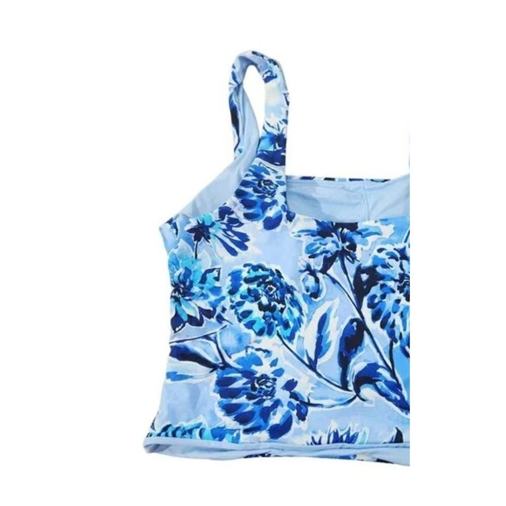 NWT Andie Swim The Siren Floral Athletic Cropped Tankini Top L Bluff Blue White - Picture 10 of 15